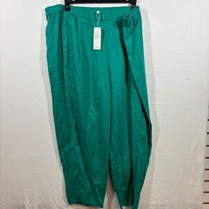 EILEEN FISHER Organic Linen Lantern Pants Emerald Green Size 3X Ankle Length NWT
